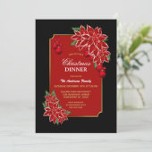 レッドポインセチア縁どブラッククリスマスディナー 招待状 (スタンド正面)