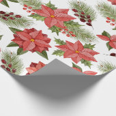 レッドポインセチア花とホリーベリー ラッピングペーパー (角)
