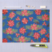 レッドポインセチア花とホリーベリー 薄葉紙 (クラフト)