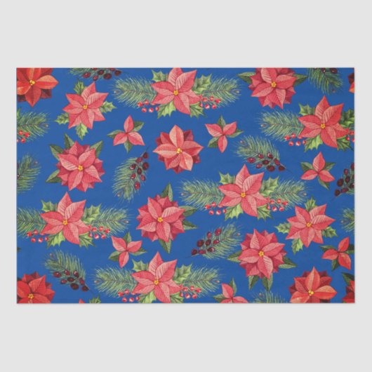 レッドポインセチア花とホリーベリー 薄葉紙 (正面)