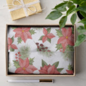 レッドポインセチア花とホリーベリー 薄葉紙 (ギフト)