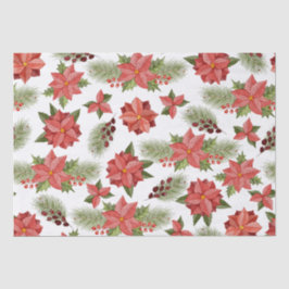 レッドポインセチア花とホリーベリー 薄葉紙