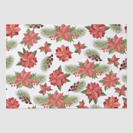 レッドポインセチア花とホリーベリー 薄葉紙 (正面)