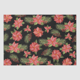 レッドポインセチア花とホリーベリー 薄葉紙