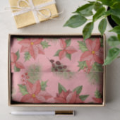 レッドポインセチア花とホリーベリー 薄葉紙 (ギフト)