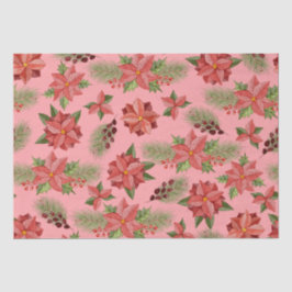 レッドポインセチア花とホリーベリー 薄葉紙