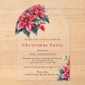 レッドポインセチア花クリスマスパーティー アクリル招待状 (正面)