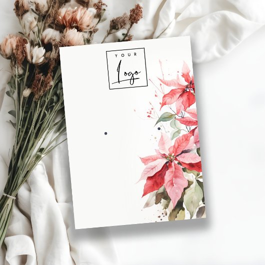 レッドポインセチア花模様ロゴイヤリングスタッドホルダー 名刺