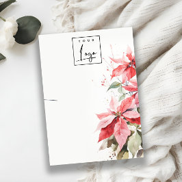 レッドポインセチア花模様ロゴネックレスホルダー 名刺