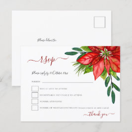 レッドポインセチア葉クリスマスウェディングRSVP インビテーションポストカード