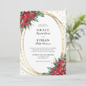 レッドポインセチア金ゴールドグリッター結婚クリスマス 招待状 (スタンド正面)