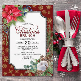 レッドポインセチア金ゴールドスノーフレークスクリスマスブランチ 招待状