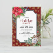 レッドポインセチア金ゴールドスノーフレークスホリデーディナー 招待状 (スタンド正面)