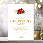 レッドポインセチア金ゴールド文字クリスマスパーティー 招待状