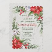 レッドポインセチア離れグリス結婚クリスマス 招待状 (正面/裏面)