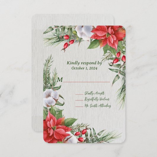 レッドポインセチア離れグリー結婚ズ 出欠カード (正面/裏面)