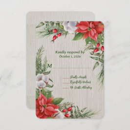 レッドポインセチア離れグリー結婚ズ 出欠カード