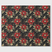 レッドポインセチア高級クリスマスパターンギフト ラッピングペーパー (フラット)