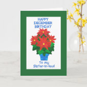 レッドポインセチア12月誕生日義理の妹 カード (黄色い花)