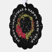 レッドポインセチア・クリスマスリースパーソナライズされた、 オーナメントカード (左)