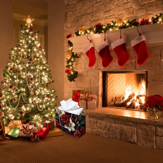 レッドポインセチア・クリスマス ラージペーパーバッグ