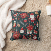 レッドポインセチア、サンタクロース、バード、バウブル、雪だるま クッション (ブランケット)