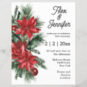 レッドポインセチア&パイン結婚式招待状 チラシ (正面)