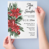 レッドポインセチア&パイン結婚式招待状 チラシ (手)