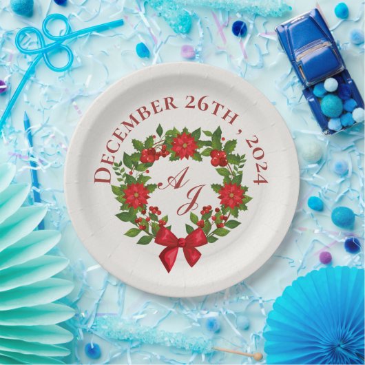 レッドポインセチア・ベリー・クリスマスウェディングパーティー ペーパープレート (パーティー)