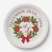 レッドポインセチア・ベリー・クリスマスウェディングパーティー ペーパープレート (正面)