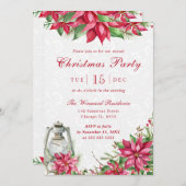 レッドポインセチア&ランタンウィンタークリスマスパーティー 招待状 (正面/裏面)