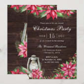 レッドポインセチア&ランタンウィンタークリスマスパーティー 招待状 (正面/裏面)