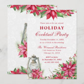 レッドポインセチア&ランタンウィンターホリデーカクテル 招待状 (正面/裏面)