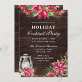 レッドポインセチア&ランタンウィンターホリデーカクテル 招待状 (正面/裏面)
