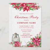 レッドポインセチア&ランタン企業のクリスマス 招待状 (正面/裏面)