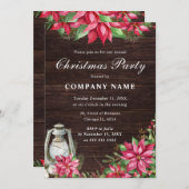 レッドポインセチア&ランタン企業のクリスマス 招待状 (正面/裏面)