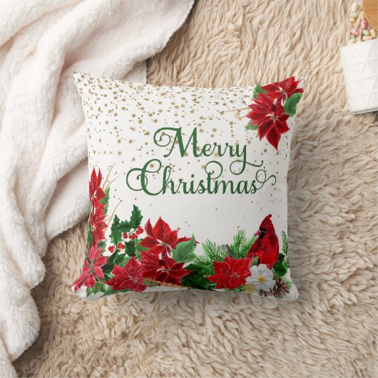 レッドポインセチア(鳥)ショウジョウコウカンチョウクリスマス クッション (ブランケット)