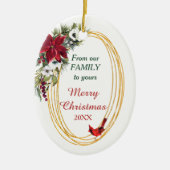 レッドポインセチア(鳥)ショウジョウコウカンチョウ金ゴールドフレームクリスマス セラミックオーナメント (正面)