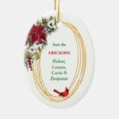 レッドポインセチア(鳥)ショウジョウコウカンチョウ金ゴールドフレームクリスマス セラミックオーナメント (裏面)
