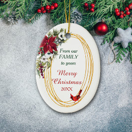 レッドポインセチア（鳥）ショウジョウコウカンチョウ金ゴールドフレームクリスマス セラミックオーナメント