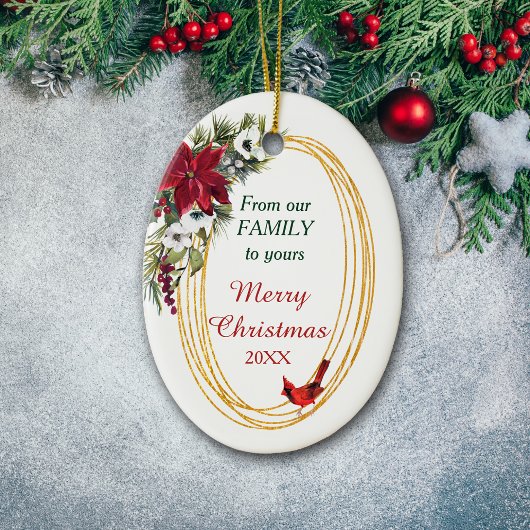 レッドポインセチア(鳥)ショウジョウコウカンチョウ金ゴールドフレームクリスマス セラミックオーナメント