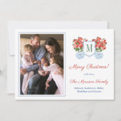 レッドポインセチアChinoiserie写真コラージクリスマス シーズンカード (正面)