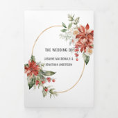 レッドポインセチアEvergreensレッドベリー結婚ズ 三つ折り招待状 (カバー)