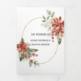 レッドポインセチアEvergreensレッドベリー結婚ズ 三つ折り招待状