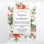 レッドポインセチアEvergreensレッドベリー結婚ズ 三つ折り招待状 (内部中)