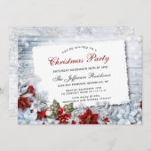 レッドポインセチアHollyクリスマスクリスマスパーティー 招待状 (正面/裏面)