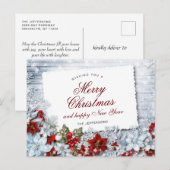 レッドポインセチアHolly素朴クリスマスグリーティング ポストカード (正面/裏面)