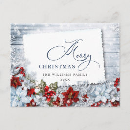 レッドポインセチアHolly素朴 Christmas Greeting Pos ポストカード