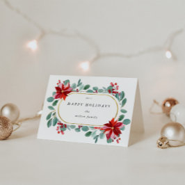 レッドポインセツィアホリデイフローラモノグラムフォールディング カード