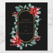 レッドポインセツィアホリデイフローラモノグラムワインラベル ワインラベル (シングルラベル)